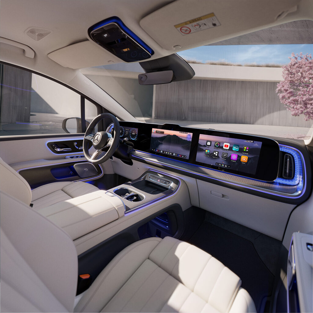 Nya VLE förarmiljö med MBUX Superscreen som sträcker sig över hela bilens bredd