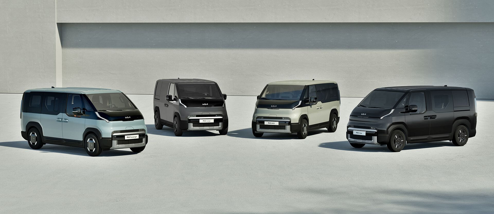 4 stycken Kia PBV 5 i olika färger